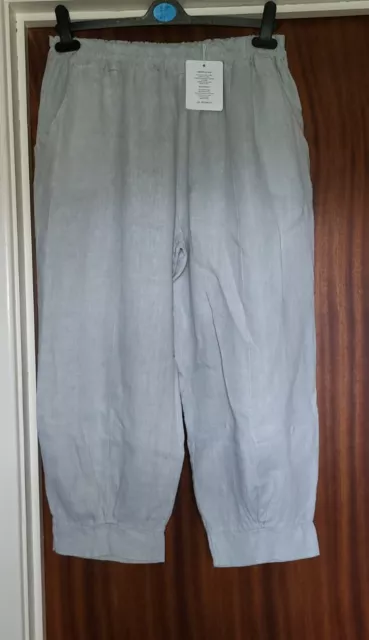 BNWTS Made In Italy Light Grey 100% Linen Pants One Size Up To UK 16 Pockets