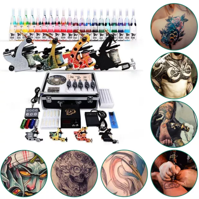 Tätowierung Komplett Tattoo Kit Set 4 Tattoomaschine 40 Farben inks 50 Nadeln DE 3