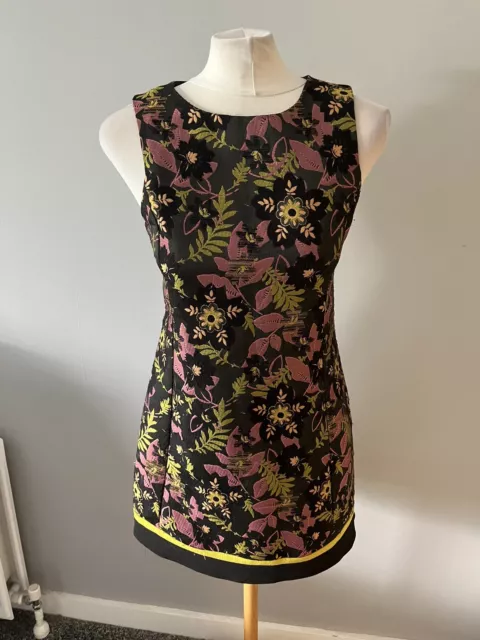 Ladies Miss Selfridge Black Purple Yellow Embroidered Floral Shift Dress Size 10