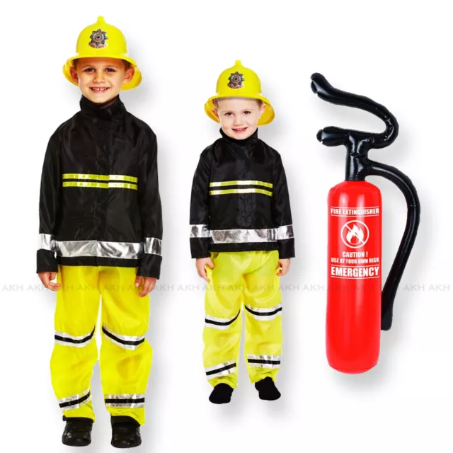 Fireman Fancy Dress Costume Boys Kids  Book Week Fire Fighter Uniform Outfit UK