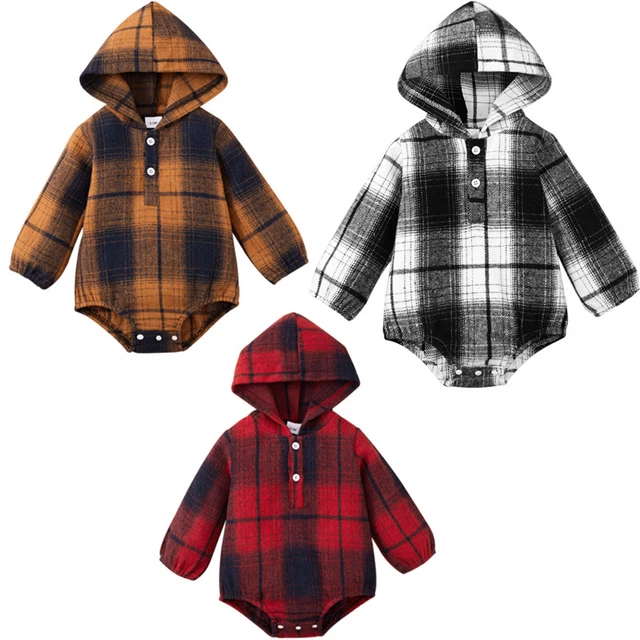 Newborn Infant Baby Boys Romper  Bodysuit Plaid Shirt Clothes Outfit Jumpsuit