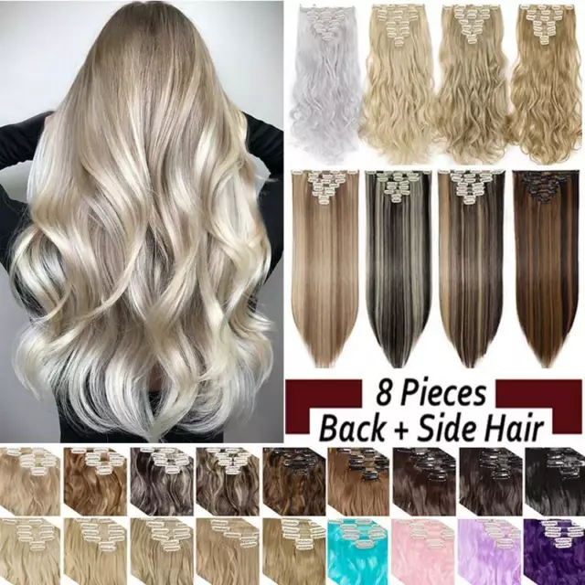 17"+ Dick Lang Clip in Hair Extensions 8 Haarteile Haarverlängerung wie Echthaar