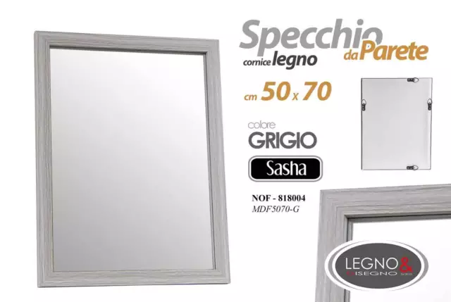 Specchio Sasha Con Cornice In Legno Grigio Da Parete 50*70 Cm Nof-818004