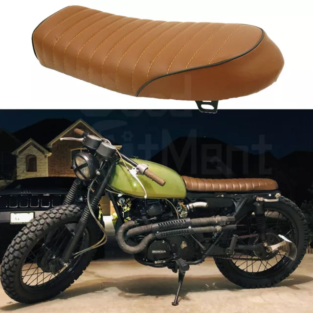 Universal Motorcycle Cafe Racer Flat Seat Saddle Brown Cushion For Honda Yamaha