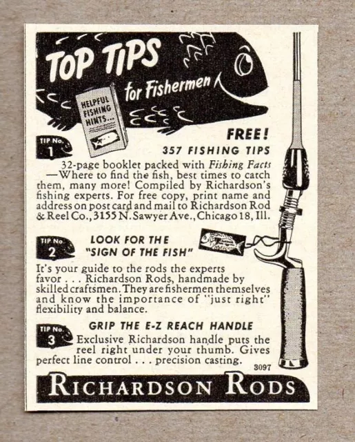 1950 Print Ad Richardson Fishing Rods Made in Chicago,IL