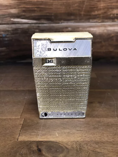 Vintage Bulova Transistor Small Pocket Radio White 750 Series Works 2