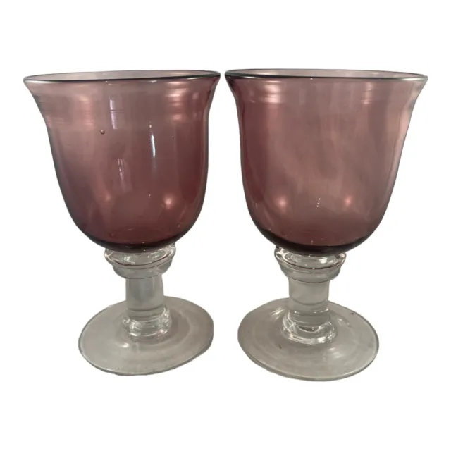 Set of 4 Artland Art Glass Water Wine Goblets Glasses Iris Plum 8in Hand Blown