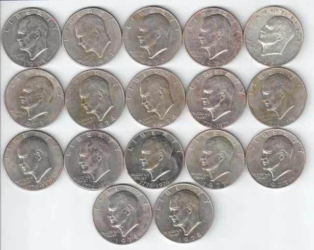 1971-1978 Eisenhower Dollar Coin Clad/Silver 71-78 + 1976 Type I/II Bicentennial