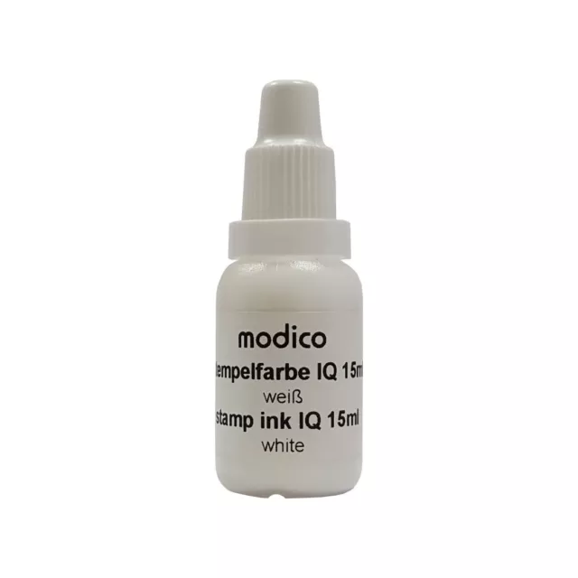 Modico IQ Stempelfarbe Weiß Schnelltrocknend in 15ml Flasche Tinte nachfüllen