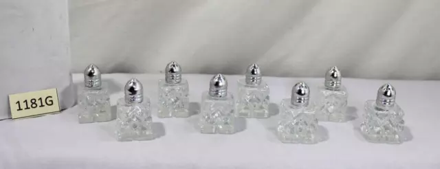 1970'S  Small 1" Square Cut Glass 8 Salt & Pepper Shakers. ( Four Sets)