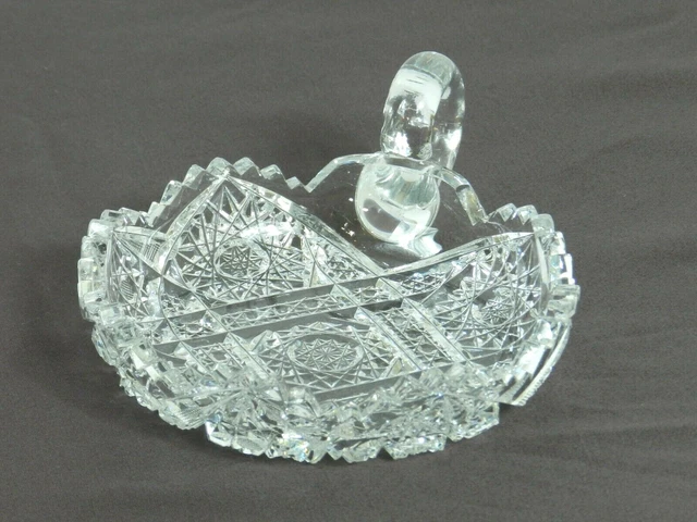 Vintage American Brilliant Period Crystal Cut Candy Nut Bowl Dish