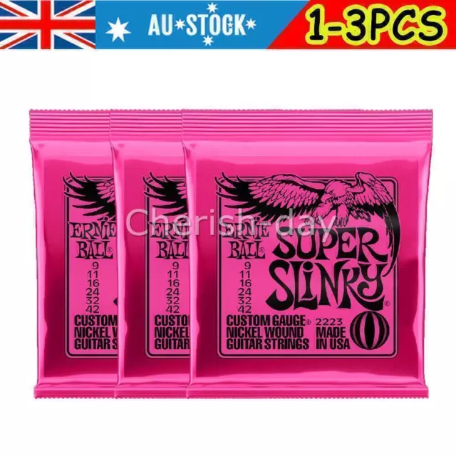 1-3X Ernie Ball 2223 Pink Super Slinky 9-42 Electric Guitar Strings OZ