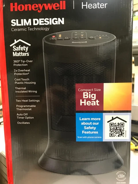 NEW- Honeywell Digital Ceramic Compact Tower Heater - Slim Design Black