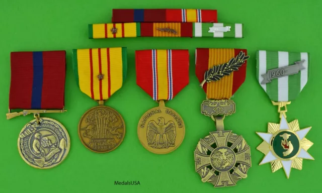 MARINE CORPS VIETNAM 5 MEDALS & MOUNTED RIBBON BAR - 1 Campaign Star - USMC  T2