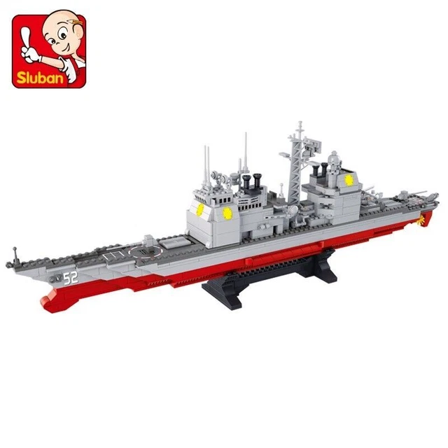 BUILDING BLOCKS MOC Military WW2 NAVY Cruiser Warship Bricks Model Kids ...