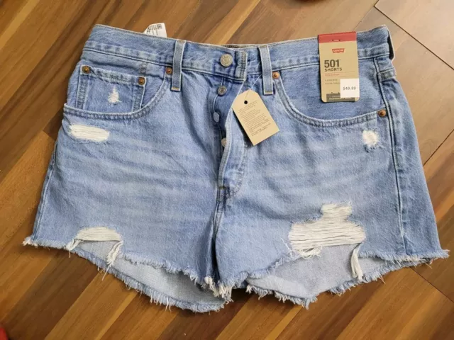 LEVI’S WOMEN’S 501 Custom Distressed Cut Off Hem Denim Shorts Size 30 ...