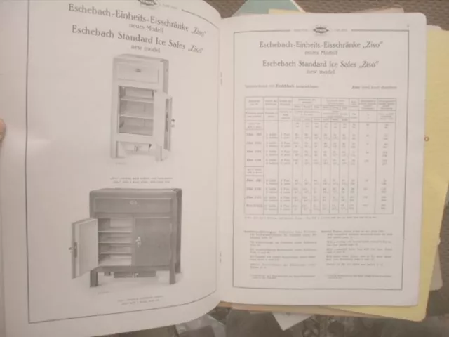 VEWAG Eschebach EISSCHRÄNKE FÜR HAUSHALTUNGEN 1929 Katalog Musterbuch 70A+ 70B m