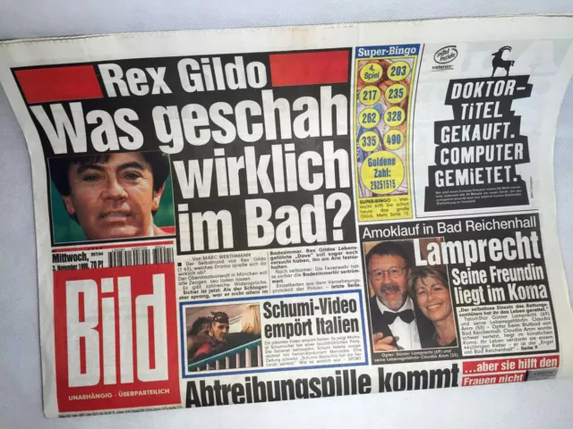 Bildzeitung vom 03.11.1999 Geschenk 17. 18. 19. 20. Geburtstag Rex Gildo