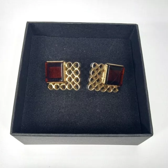 Vintage Cuff Links Gold Tone Brown Accents