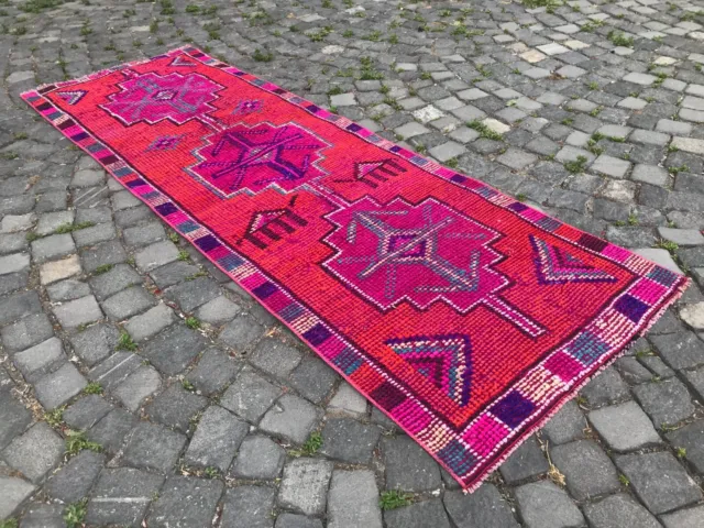 Boho Decor Rug, Oushak Kilim Rug, Turkish Vintage Rug, Handmade Rug,7.8 x 2.6 ft