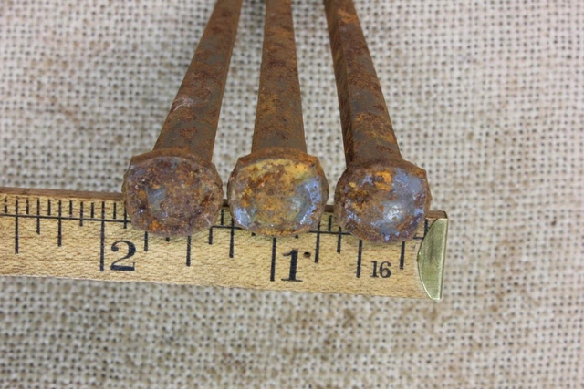 4 1/2” Spikes SQUARE NAILS 3 old vintage common L dimple rosehead Crucifixion 3