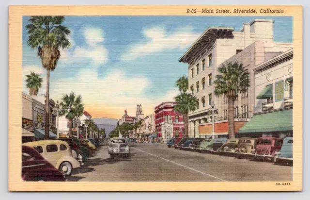 c1940s Main Street Downtown Cars Kress Building Riverside California CA Postcard