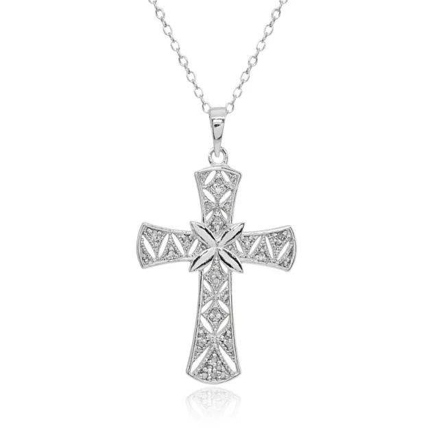 Poli Irlandais Croix 1/10ct Tdw Diamant Pendentif Argent Massif Collier, JK-I3