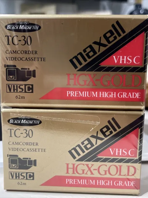 NEW SEALED 2 Pack Maxwell VHS-C TC-30 HGX-Gold Premium High Grade Video Tapes🔥