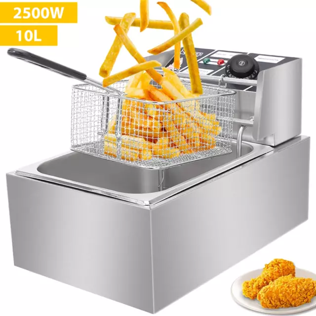 10L Commercial Electric Deep Fryer Fat Chip Frying Pan & Basket Stainless Steel