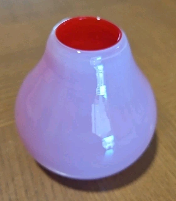 OPALESCENT PINK AND Ruby Cased Art Glass Vase Petite Pear