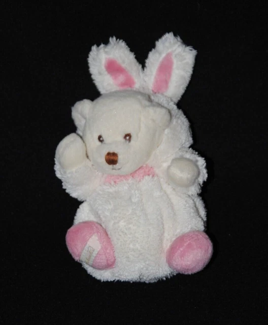 Peluche doudou ours blanc BUKOWSKI déguisé lapin rose 12 cm TTBE