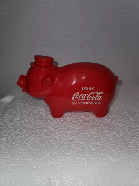 Vintage Coke Drink Coca-Cola Plastic Pig w/ Hat  Piggy Bank