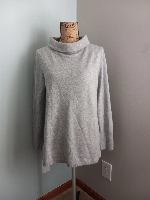 Talbots Women L 100% Cashmere Sweater Turtle Neck Gray Soft Long Sleeve Top