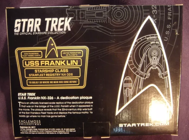 Eaglemoss metallic resin Star Trek Dedication Plaque U.S.S. Franklin NX-326 3