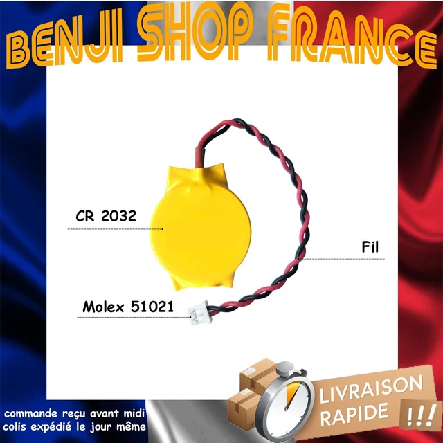 Pile BIOS CR2032 Avec Adhésif 2 Broches 3V Pour HP Zbook DragonFly Et Autres PC Portables
