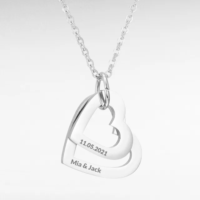 Personalized Engraved Heart Pendant Chain Necklace Customized Made in the UK