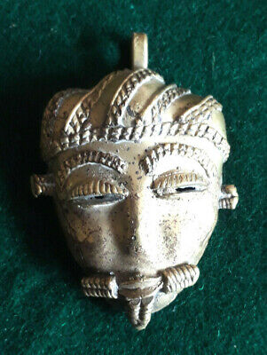 Vintage Ashanti Brass Mask Pendant Passport Amulet 1
