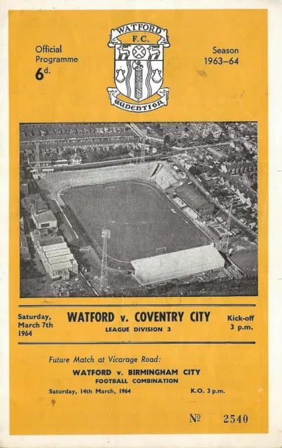 Football Programme>WATFORD v COVENTRY CITY Mar 1964