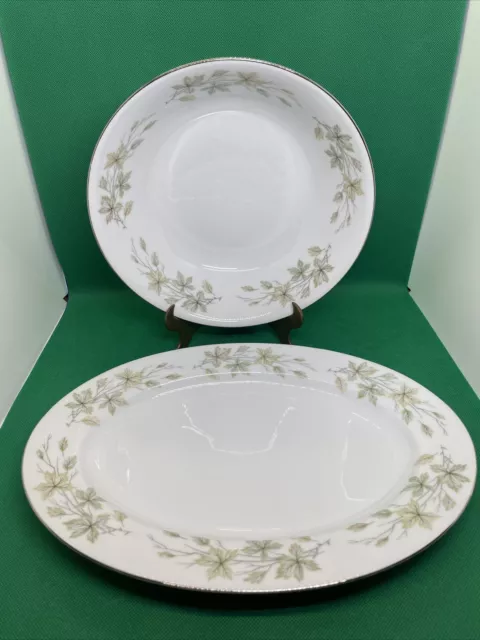 Newton 3543 Fine China Serving Bowl Platter Japan Blue-Green Grape Leaves Mint