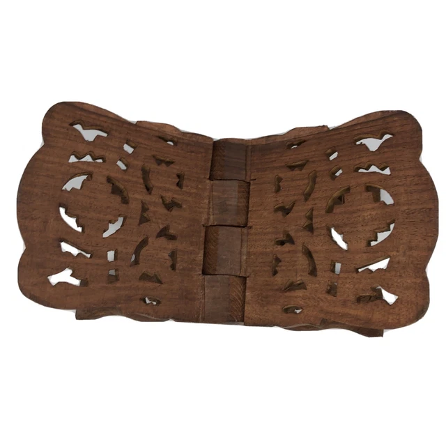 Vtg Hand Carved Solid Wood Leaf Book Rest Holder Prayer Book Stand Cradle
