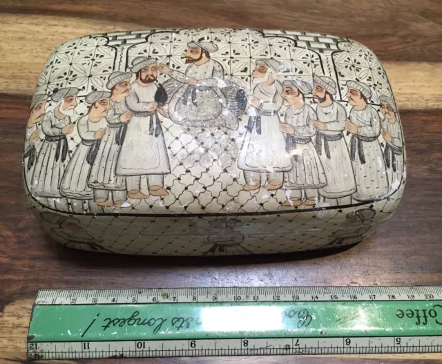 Vintage Kashmiri Indian Papier Mache Lacquer Jewellery Box - Suffering Moses?