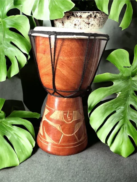 Wooden African Djembe Drum 8" Height 5" Drum Head Handmade Carved Wood