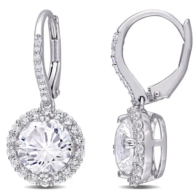 AMOUR 5 /12 CT TGW Created White Sapphire and 1/10 CT TW Diamond Halo Leverback