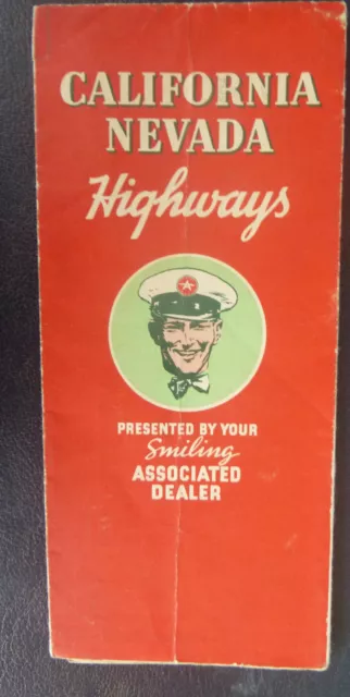 1936 California Nevada road map Associated Flying A oil gas route 66