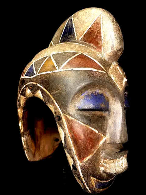 African Vintage Wooden Hand Carved Painted Tribal Helmet Mask (Bolo)-6558