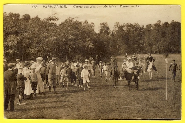 cpa RARE Belle Carte Ice Paper PARIS PLAGE (No de Calais) DONKEY RACE