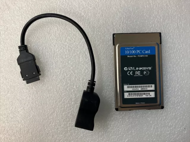 Linksys PCMCIA 10/100 Fast Ethernet LAN Network PC Card PCMPC100 With Dongle ~