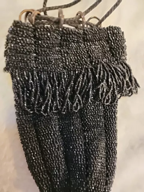 Vtg. Antique Victorian Black Beaded Evening Bag Purse Excellent Condition 3