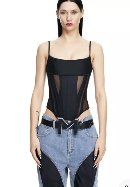 H&M x Mugler Mesh-Panelled Corset Top Size Large- BRAND NEW