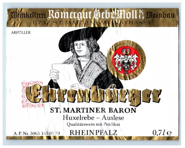 1970's-80's Ehrenburger St Martiner Baron German Wine Label Original S43E